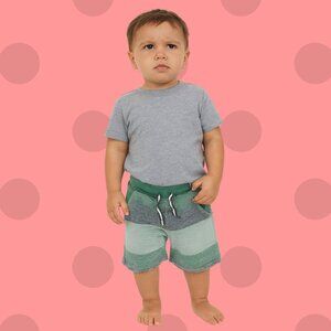Green Striped Toddler Shorts | Size 18M | Comfy Knit Pull-On Summer Shorts